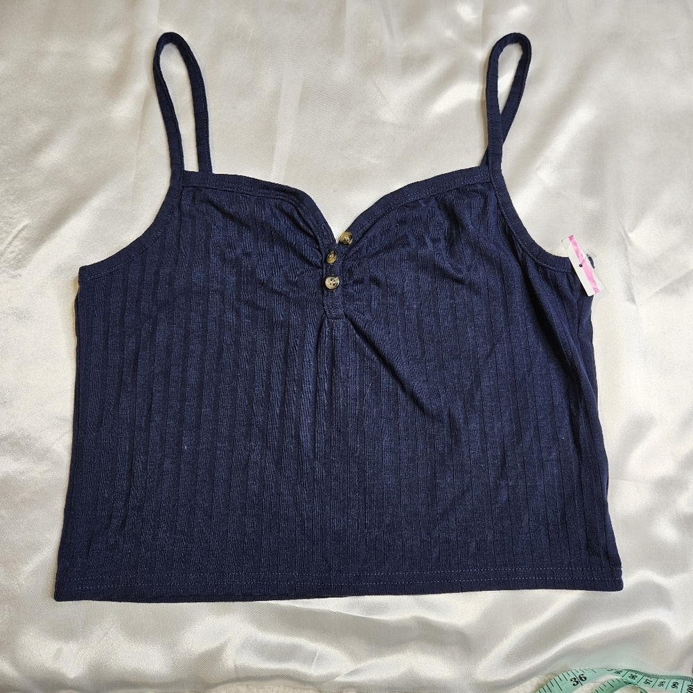 Topshop Ribbed Crop Tank Navy Blue Size 10 NWOT
